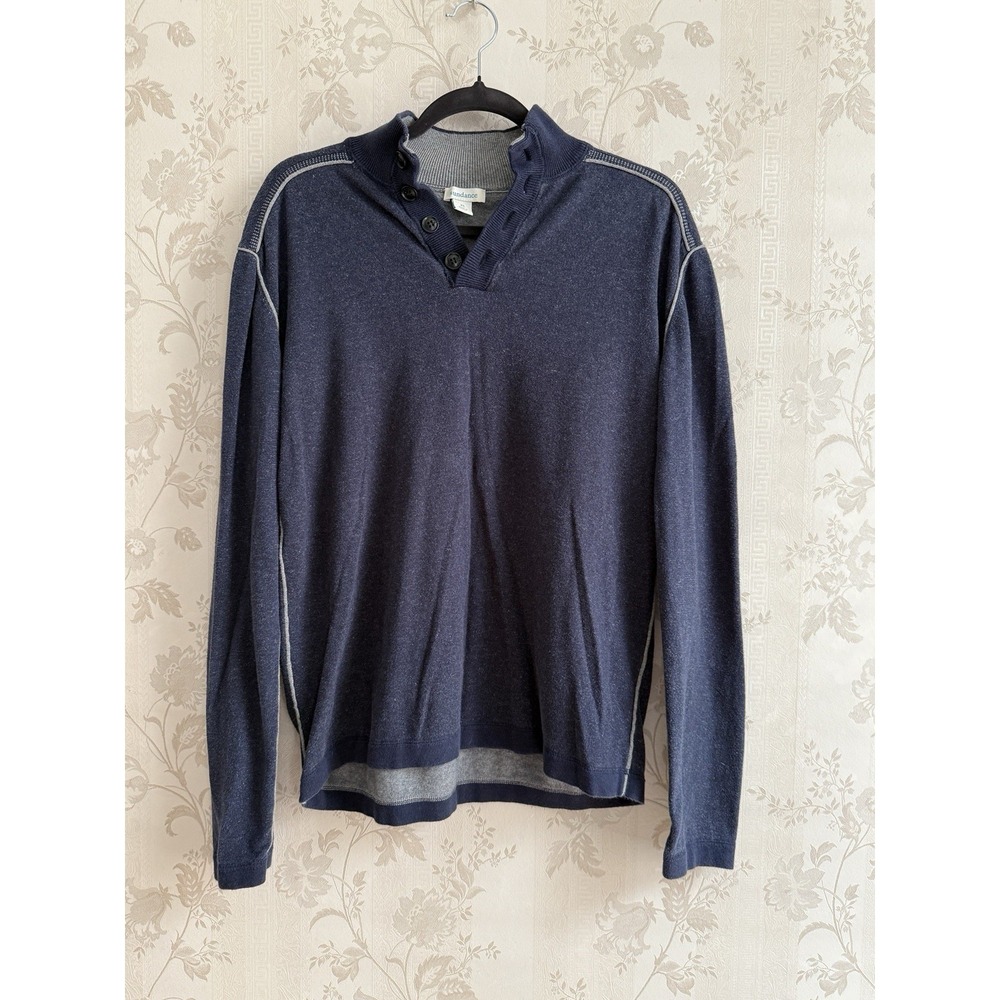 Sundance Sweater Sz XL Men's Cotton Button Mock Neck Navy Blue Casual Pullover